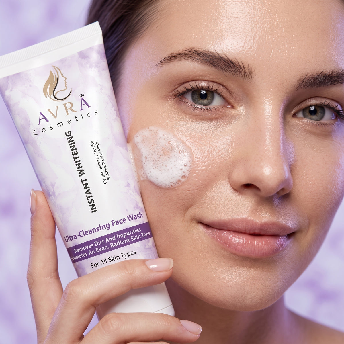 Avra Instant Whitening Face Wash in use - radiant skin result